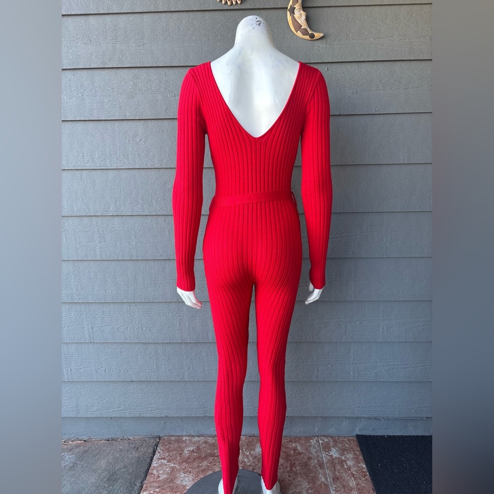 Hera Collection Red Ribbed Jumpsuit - Picture 2 of 2